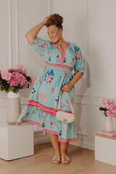 Seaside Garden Floral Midi Dress Curves