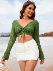Hazel Blues® | Drawstring Openwork Long Sleeve Cover-Up