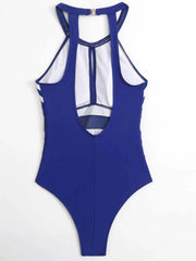 Hazel Blues® | Mesh Detail Backless Striped One-Piece Swimsuit