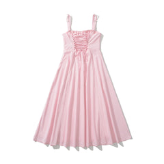 Tie Front Blue A-line Long Dress