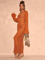 Hazel Blues® | Openwork Square Neck Flare Sleeve Cover-Up Dress