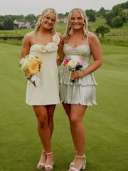 Ivory - One Shoulder A Line Short Homecoming Dresses With Flowers