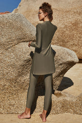 Hazel Blues® | Slit Mock Neck Long Sleeve Top and Pants Swim Set
