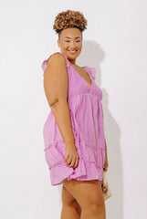 Sweetly Styled Smocked Tiered Mini Dress In Dusty Purple Curves