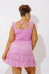 Sweetly Styled Smocked Tiered Mini Dress In Dusty Purple Curves