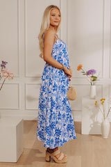 Tranquil Time Floral Midi Dress in Ocean Blue