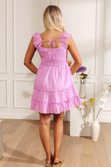 Sweetly Styled Smocked Tiered Mini Dress In Dusty Purple