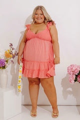 Sweetly Styled Smocked Tiered Mini Dress In Coral Curves