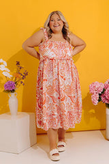 Sunset Splendor Paisley Tiered Satin Midi Dress Curves