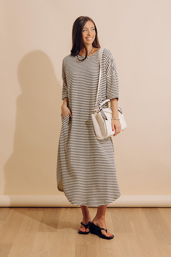 Beach Day Terry Stripe Maxi Dress in Cream