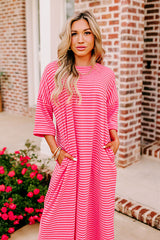 Beach Day Terry Stripe Maxi Dress in Pink
