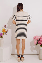 Country Club Charm Stripe Mini Dress in Cream