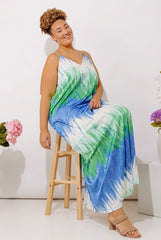 Vacay Mindset Satin Maxi Dress in Ocean Blue Curves