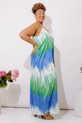 Vacay Mindset Satin Maxi Dress in Ocean Blue Curves