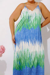Vacay Mindset Satin Maxi Dress in Ocean Blue Curves