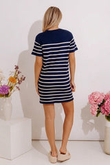 Country Club Charm Stripe Mini Dress in Navy
