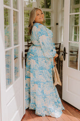Chateau Chic Tiered Maxi Dress in Sky Blue Curves