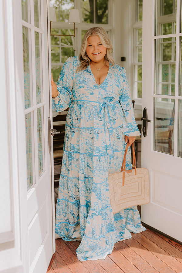 Chateau Chic Tiered Maxi Dress in Sky Blue Curves