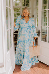 Chateau Chic Tiered Maxi Dress in Sky Blue Curves