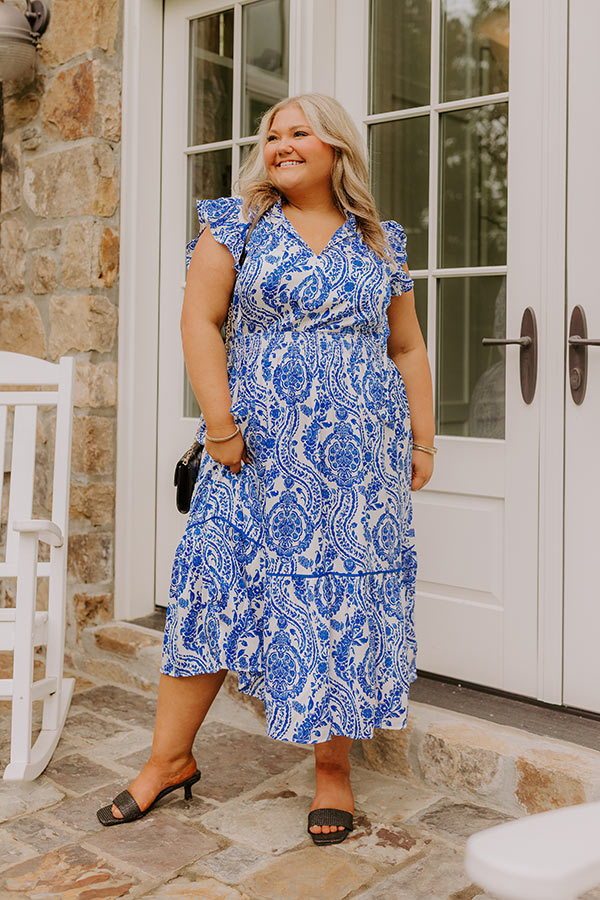 Riviera Rendezvous Satin Midi in Royal Blue Curves