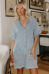 Living For Lake Life Chambray Mini Dress in Light Wash