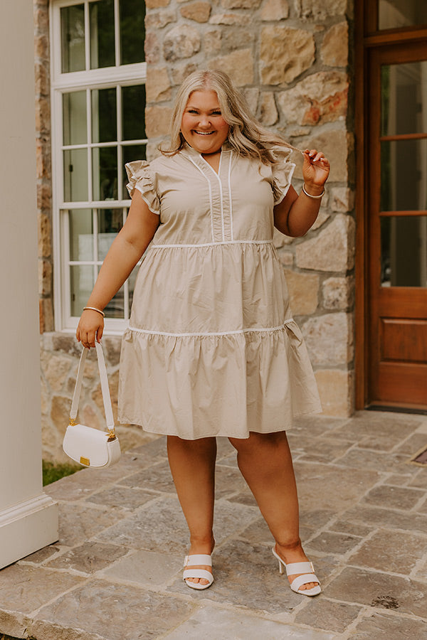 Cue The Charm Mini Dress in Taupe Curves