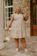 Cue The Charm Mini Dress in Taupe Curves