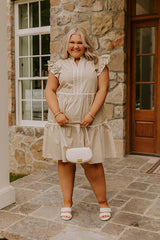 Cue The Charm Mini Dress in Taupe Curves