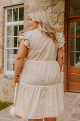 Cue The Charm Mini Dress in Taupe Curves