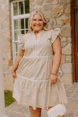 Cue The Charm Mini Dress in Taupe Curves