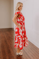 Honey And Hibiscus Floral Midi Dress in Red