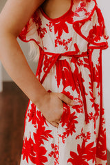Honey And Hibiscus Floral Midi Dress in Red