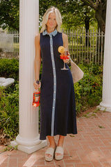 Small Town Bistro Knit Midi Dress in Navy