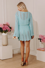 Oceanside Dreaming Pointelle Knit Mini Dress in Aqua