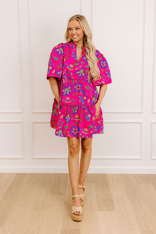 Charmed Feeling Floral Mini Dress in Hot Pink