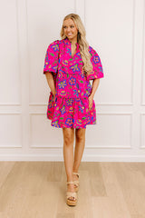 Charmed Feeling Floral Mini Dress in Hot Pink
