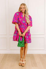 Charmed Feeling Floral Mini Dress in Hot Pink