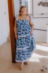 Stroll Through The Park Floral Maxi Dress in Sky Blue Curves