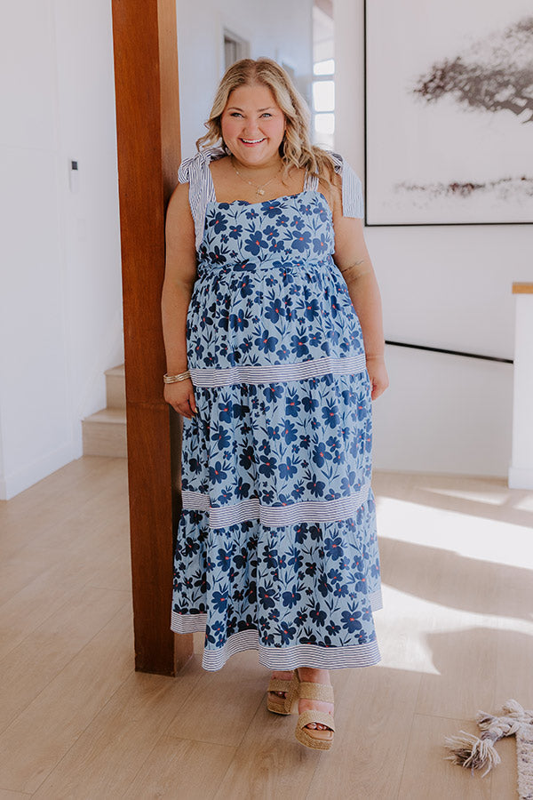 Stroll Through The Park Floral Maxi Dress in Sky Blue Curves