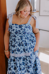 Stroll Through The Park Floral Maxi Dress in Sky Blue Curves