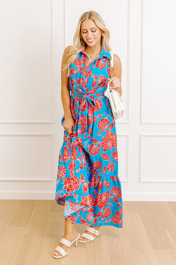 Boardwalk Stroll Floral Maxi Dress in Blue