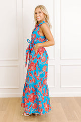 Boardwalk Stroll Floral Maxi Dress in Blue