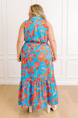 Boardwalk Stroll Floral Maxi Dress in Blue Curves