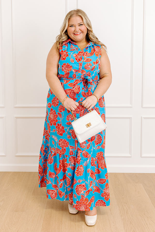 Boardwalk Stroll Floral Maxi Dress in Blue Curves