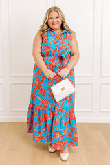 Boardwalk Stroll Floral Maxi Dress in Blue Curves