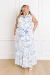 Boardwalk Stroll Floral Maxi Dress in Sky Blue Curves