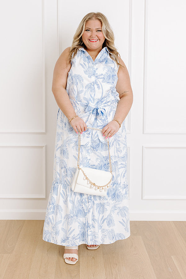 Boardwalk Stroll Floral Maxi Dress in Sky Blue Curves