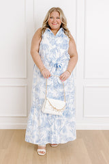 Boardwalk Stroll Floral Maxi Dress in Sky Blue Curves
