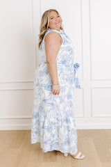 Boardwalk Stroll Floral Maxi Dress in Sky Blue Curves