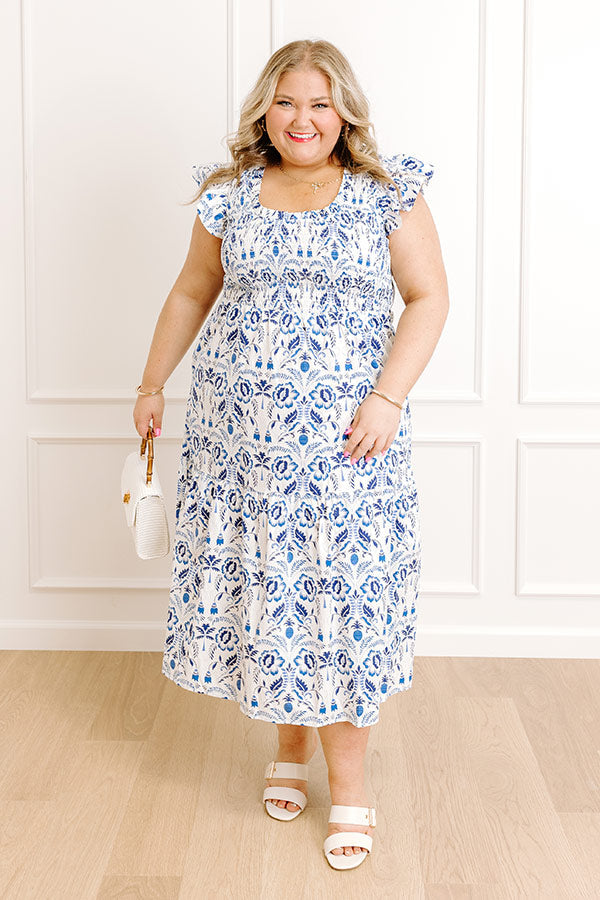 Garden Villa Floral Smocked Midi Dress Curves
